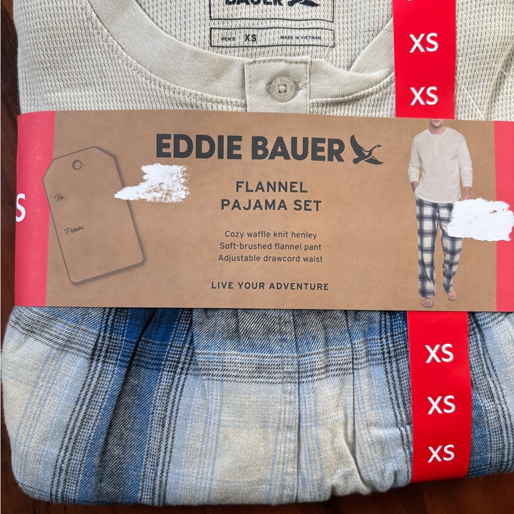 Eddie Bauer Men’s XS Flannel Pajama Set - Cream and Blue